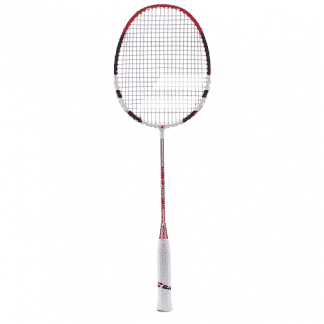 raquette badminton babolat junior de longueur 61 cm, de couleur rouge avec grip sur le manche de couleur blanche