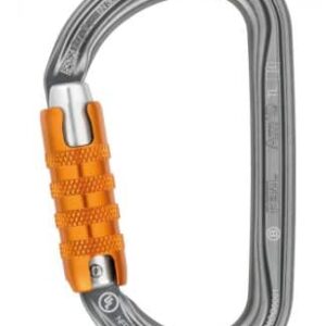 Mousqueton AMD Triact Lock Petzl pour l'escalade de couleur grise avec fermeture orange