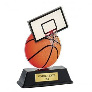 Trophée coloré avec un ballon de basket orange et un panneau de basket blanc