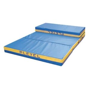 Matelas de gym bleu avec tranches jaunes repliable