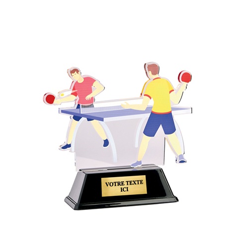 Trophée sportif en acrylique de 16cm de haut représentant deux joueurs de tennis de table