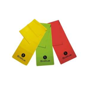 Bande latex de 120 cm, de 3 résistances de couleurs jaune (Light) vert (Médium) et rouge (Strong) conçue pour le Pilates, le renforcement musculaire, la rééducation et le stretching