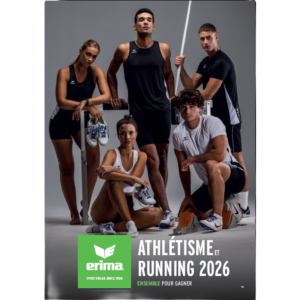 Flyer de présentation de la gamme textile Erima 2026 pour l'athlétisme et le running