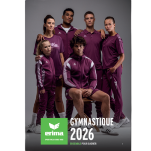 Flyer de présentation de la gamme textile Erima 2026 pour la gymnastique
