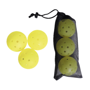 Lot de 3 balles pickleball OUTDOOR 74 mm, 40 trous, jaune fluo. Adapté collectivités, clubs et établissements scolaires. Filet de transport inclus.