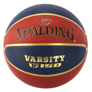 Ballon Basket Spalding TF 150 LNB orange et bleu, réplique officielle LNB, revêtement caoutchouc pour usage extérieur, disponible tailles 5 6 7