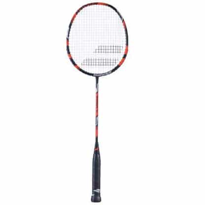 Raquette de badminton babolat first de couleur rouge et noire