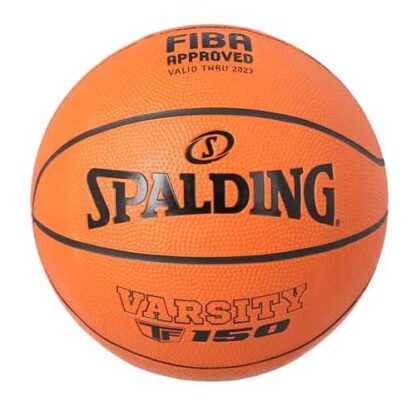 Vue de face du ballon de basket orange Spalding FIBA Varsity TF150 en taille 6