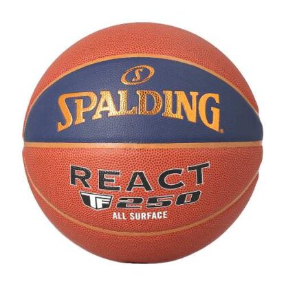 Ballon de basket Splading LNB react TF250 en taille 5 de couleur bleu et orange et vue de face
