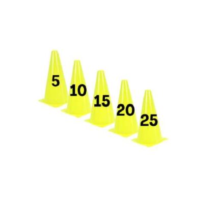 Cones de couleur jaune avec des numéros de couleur noire