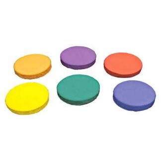 6 disques sonores de couleurs jaune, bleu, orange, rouge, vert et violet.