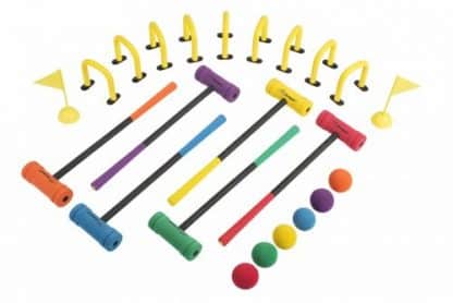croquet kit, cibles balles, drapeaux, couleurs