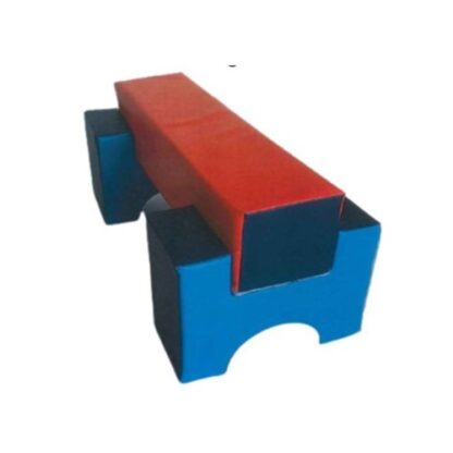 Module de gymnastique pour école maternelle Kit Tronc composé d'une poutre carrée rouge et de 2 embases carrées bleues