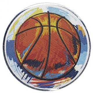 Pastille en aluminium imprimée en couleurs de diamètre 50mm à coller au centre des médailles représentant un ballon de basket-ball