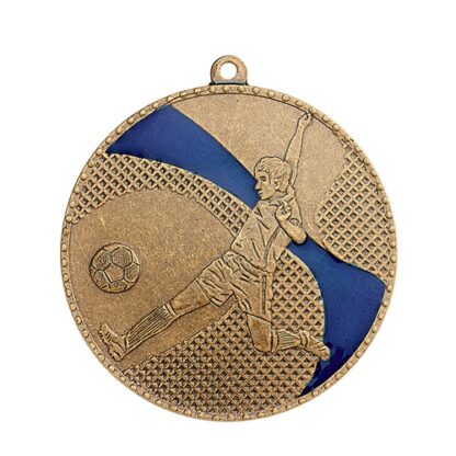 Médaille couleur bronze avec émail bleu représentant un joueur de football