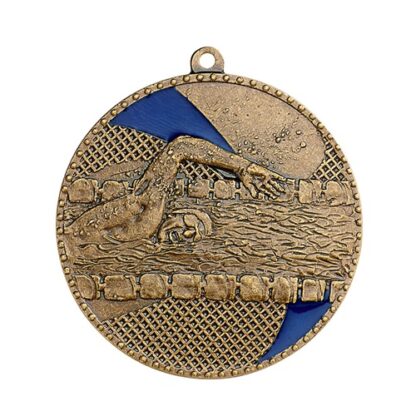 Médaille couleur bronze avec émail bleu représentant un nageur