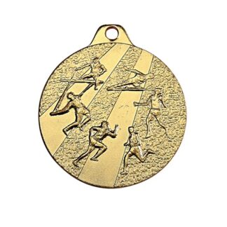 Médaille en fer de couleur or et de 32mm de diamètre représentant l'athlétisme (courir, sauter, lancer)