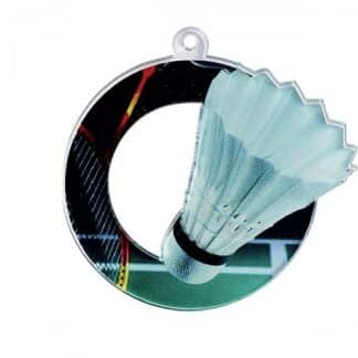 Médaille acrylique en plexiglass de diamètre 50mm représentant un volant de badminton
