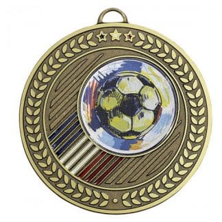 médaille en laiton de couleur bronze avec une pastille représentant un ballon de football