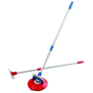 lanceur pour jeu de curling rouge bleu et gris pour personnes valides ou non valides