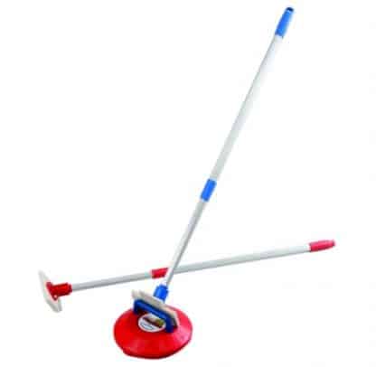 lanceur pour jeu de curling rouge bleu et gris pour personnes valides ou non valides