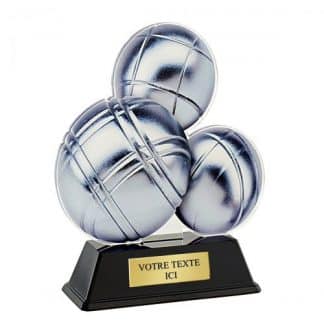 Trophée représentant 3 boules de pétanque grises posées sur un socle