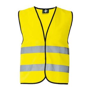 Gilet de sécurité couleur jaune fluo avec deux bandes horizontales rétro réfléchissantes.