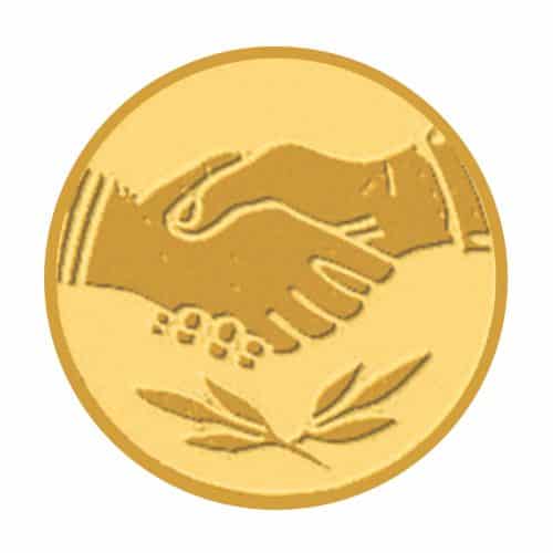 médaille poignée de mains dorée