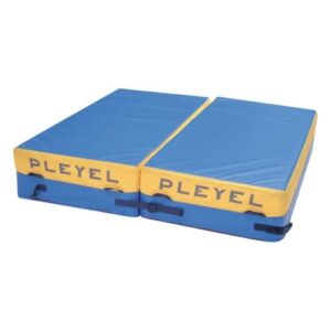 Matelas Monoblocs Solidaires PLEYEL matelas de réception mousse polyuréthane housse PVC 650g Non Feu M2 bleu jaune 200x100x50
