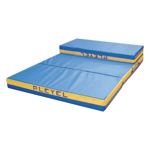 Matelas de gym bleu avec tranches jaunes repliable