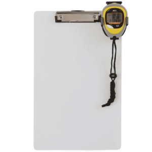 Planchette de chronométrage A4 avec support chronomètre universel et pince papier – clipboard robuste pour écoles, collectivités et clubs sportifs