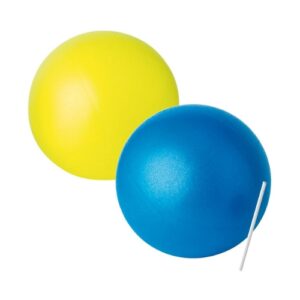 Balle gonflable à la paille en mousse polyuréthane rouge Ø 21 cm et bleu Ø 25 cm, ballon léger pour gymnastique douce et motricité en école