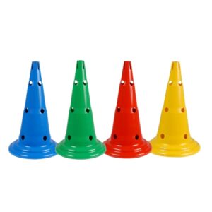 Cône 12 Trous avec Encoche- Hauteur 50 cm en 4 couleurs: bleu, vert, rouge, jaune