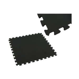 Dalle de protection de sol en mousse EVA noire pour machines de musculation et cardiotraining, antidérapante et imperméable.