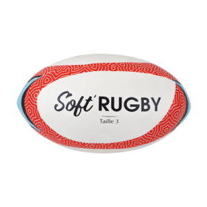 Ballon de soft rugby en taille 3 de couleur blanche, rouge et noire