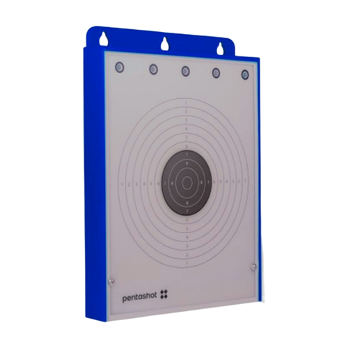 Vue de profil d'une cible Hit & Miss pour pistolet laser de couleur bleue