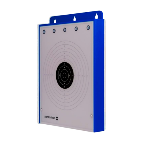 Vue de coté d'une cible Hit & Miss pour pistolet laser de couleur bleue