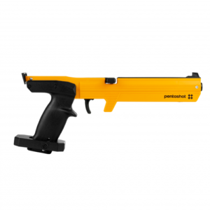 Pistolet laser E-Stard Pentashot de couleur orange avec une crosse de couleur noire