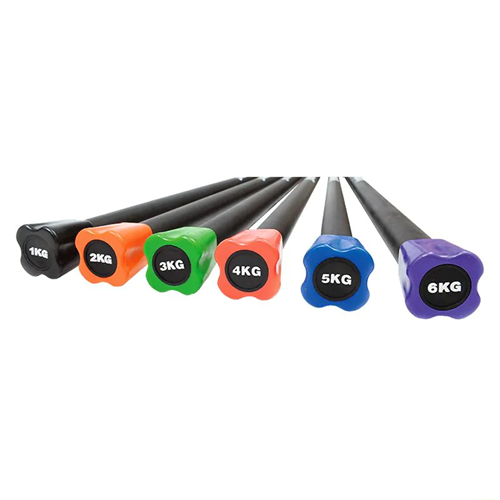 Barre lestée pour la musculation avec des embouts de différentes couleurs pour re connaitre les poids