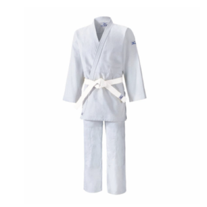 Kimono de judo d'entrainement Kodomo blanc avec des logos Mizuno de couleur bleue