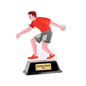 Trophée sportif en acrylique de 16cm de haut représentant un joueur de pétanque