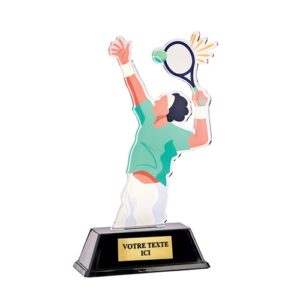 Trophée sportif en acrylique de 16cm de haut représentant un joueur de tennis