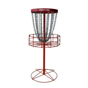 Panier disc golf portable Discraft Chainstar Lite rouge avec 24 chaînes, structure acier, idéal pour l'entraînement en club, école ou collectivité