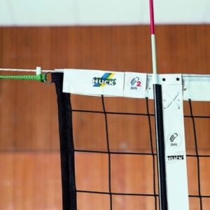 Filet de volley‑ball compétition 9,50x1,00 m Ø3 mm sans nœuds avec câble acier Ø4 mm et bande supérieure polyester 50 mm – conforme NF EN 1271