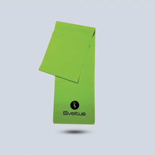 Bande latex de 120 cm, de couleur verte (Médium) conçue pour le Pilates, le renforcement musculaire, la rééducation et le stretching