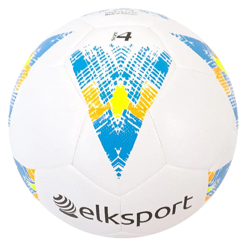 Ballon de foot taille 4 hybrid Plus blanc à motifs bleus, orange et jaunes