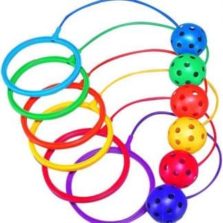 Balles accrochées à anneaux couleurs en plastique pour enfant
